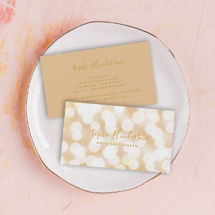 Moderne Trendy Calligraphy Champagne Bokeh Lights Visitenkarte