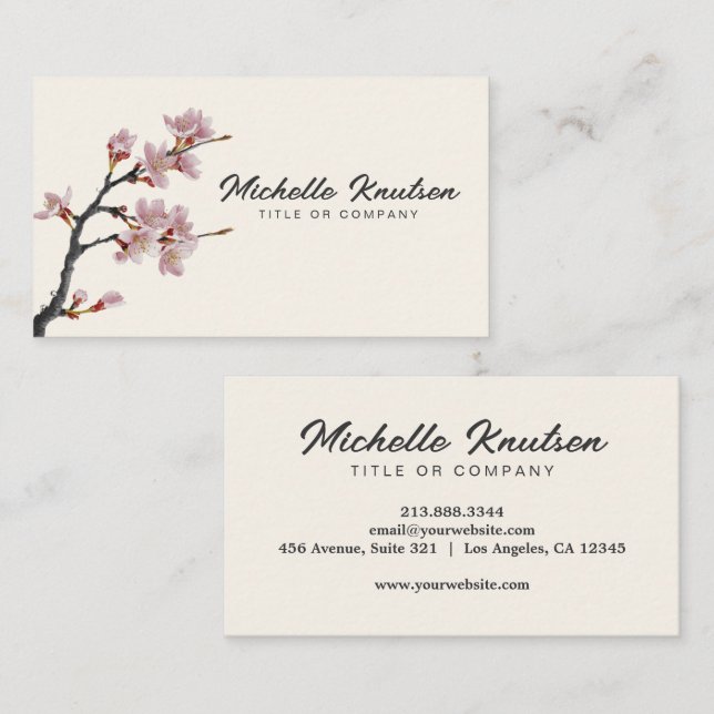 Moderne Trendy Cherry Blossom Baumzweig Visitenkarte (Vorne/Hinten)