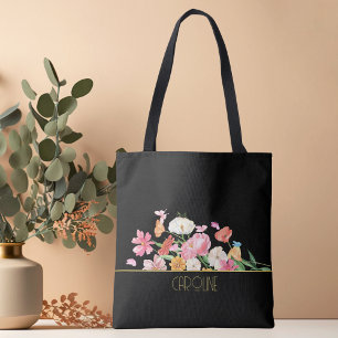 Moderne Trendy Chic Schwarze Blumen-Tasche