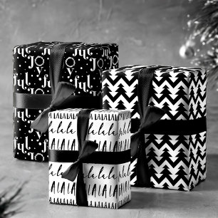 Moderne Trendy FA LA Joyful Black and White Geschenkpapier Set