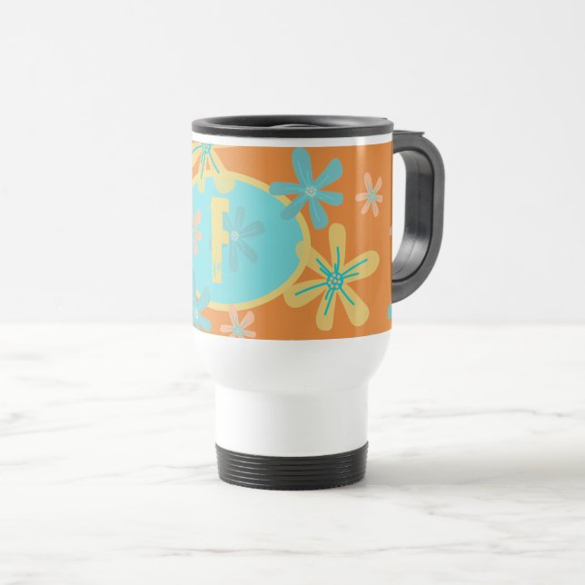Moderne Trendy Floral Girly Typografy Monogram Reisebecher (VorderseiteRechts)