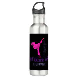 Moderne trendy Girly Black Pink Karate Silhouette Edelstahlflasche
