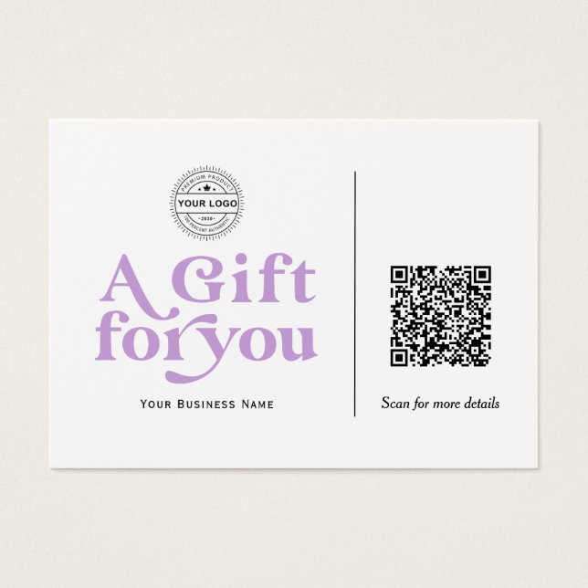 Moderne Trendy Lavendel QR Code Geschenkgutschein (Vorderseite)