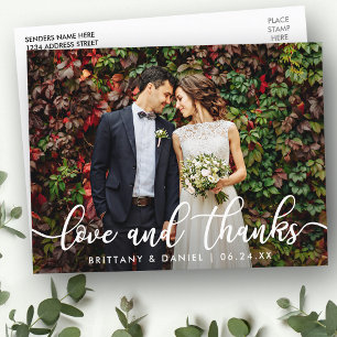 Moderne trendy Liebe und Dank Hochzeitsfoto Postkarte