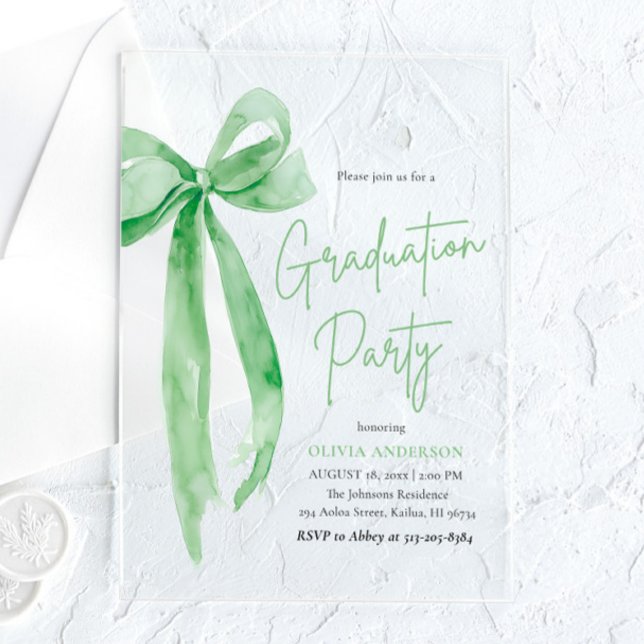 Moderne Trendy Lime Green Bow Graduation Party Acryleinladungen (Von Creator hochgeladen)