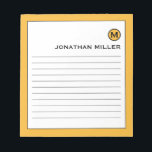 Moderne trendy Mustard gelb Linse Notizblock<br><div class="desc">Ein modernes Notizblock mit einem stilvollen Design in einer angesagten, hellen Senfgelben Farbpalette. Vorher in Monogramm und Name auf einem einfachen, weißen Hintergrund, gerahmt durch einen hellen Senfgelben Rahmen. Personalisieren Sie die Eingabe mit den angegebenen Feldern, oder wenden Sie sich mit der Schaltfläche 'Nachricht' an den Designer, um Hilfe zu...</div>
