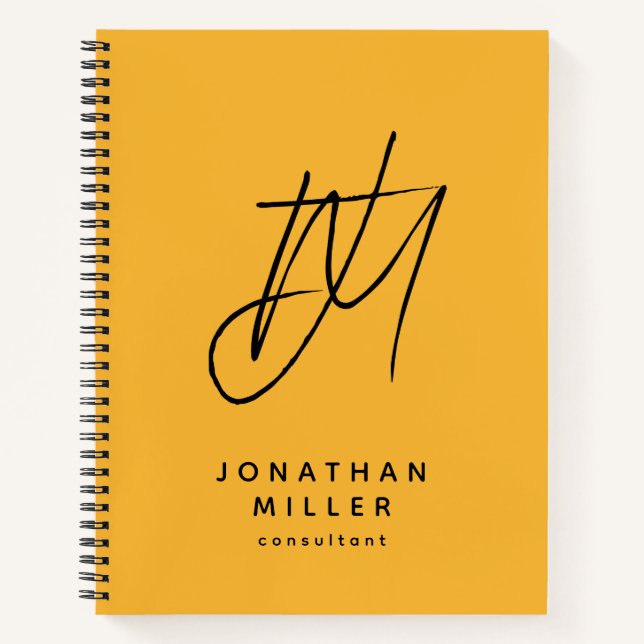 Moderne trendy Mustard Yellow Monogram Notizbuch (Vorderseite)