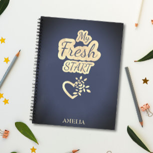 Moderne Trendy My Fresh Start Navy Blue und Beige Notizbuch