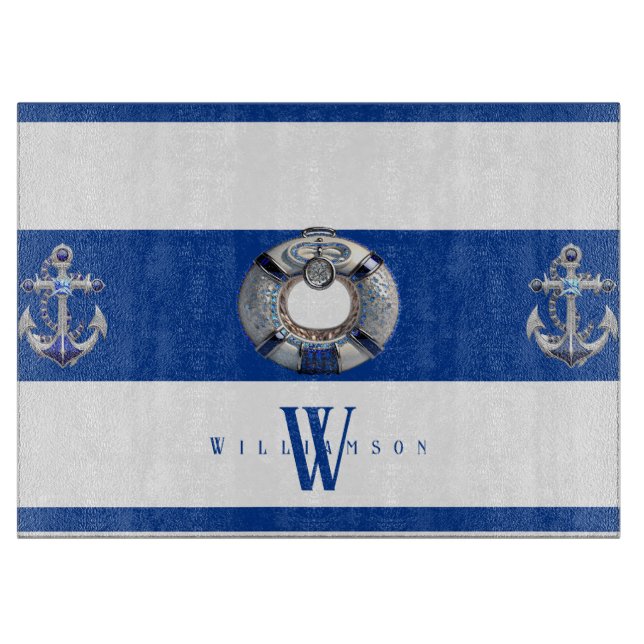 Moderne trendy nautical Blue und White Schneidebrett (Vorderseite)