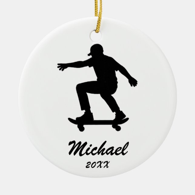 Moderne Trendy Personalisierte Skateboarder Keramik Ornament (Vorne)