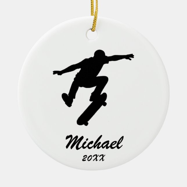 Moderne Trendy Personalisierte Skateboarder Keramik Ornament (Vorne)