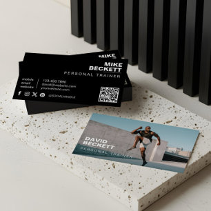Moderne trendy Personaltrainer Fitness Foto QR Visitenkarte