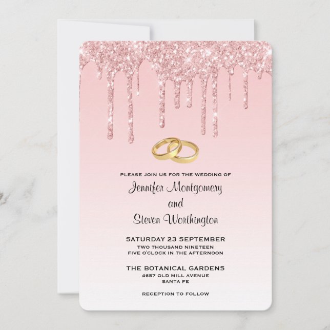 Moderne trendy Pink Imitate Glitzer Wedding Einladung (Vorderseite)