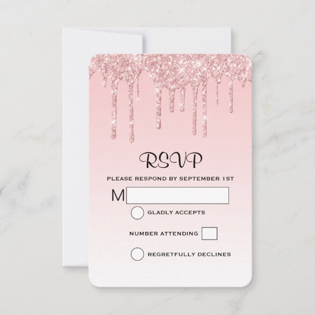 Moderne trendy Pink Imitate Glitzer Wedding RSVP Karte (Vorderseite)