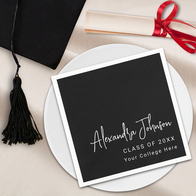 Moderne Trendy Script Graduation Party Serviette (Black and white Modern trendy script graduation party napkin )