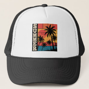 Moderne Trendy Summer Sunset Beach Palm Tree Truckerkappe