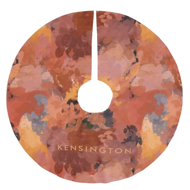 Moderne Trenino Terracotta Rust Brown Abstrakt Polyester Weihnachtsbaumdecke (Vorderseite)