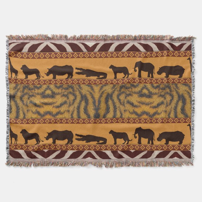 Moderne Tribal African Tiger Muster Animal Print Decke (Vorderseite)