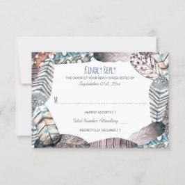 Moderne Tribal Feathers Bohemisch Wedding RSVP Karte