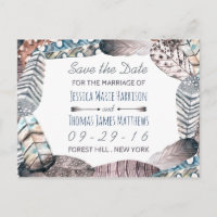 Moderne Tribal Federn Save the Date Bohemisch