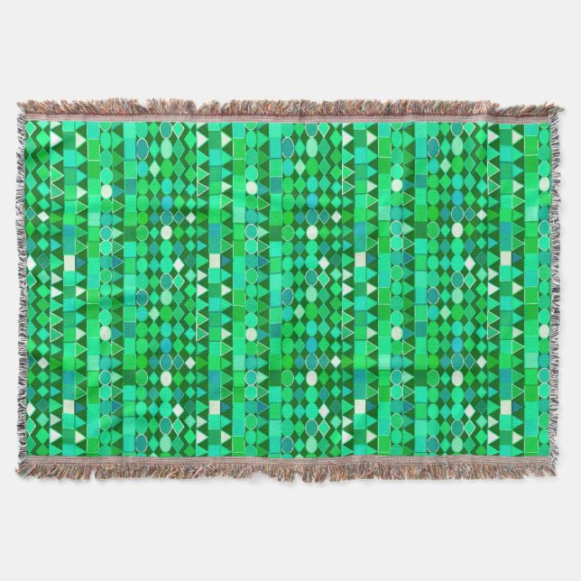 Moderne Tribal Geometric, Emerald Green und Aqua Decke (Vorderseite)