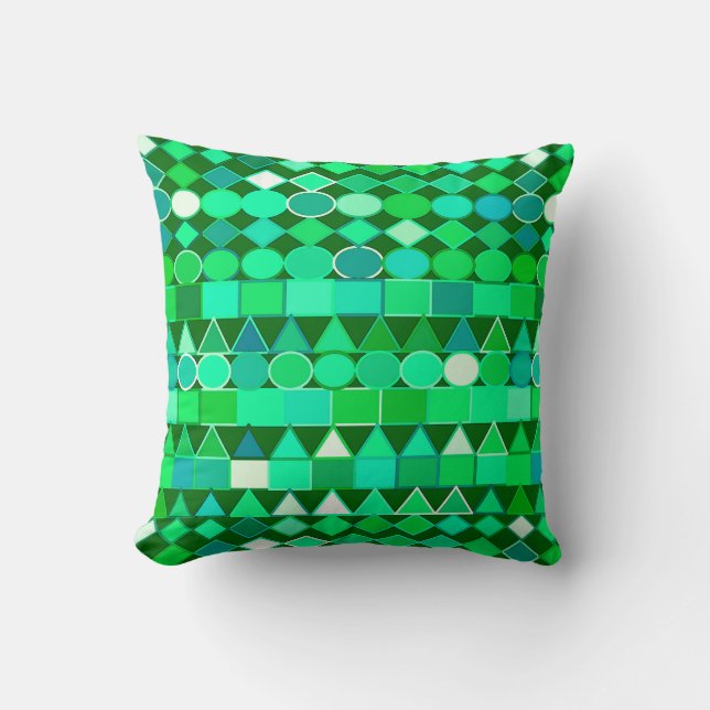 Moderne Tribal Geometric, Emerald Green und Aqua Kissen (Vorderseite)