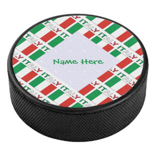 Moderne Trikolore-Name hier Italienische Flagge ge Eishockey Puck