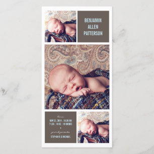 Moderne Trio-Foto-Baby-Jungen-Geburts-Mitteilung Ankündigung