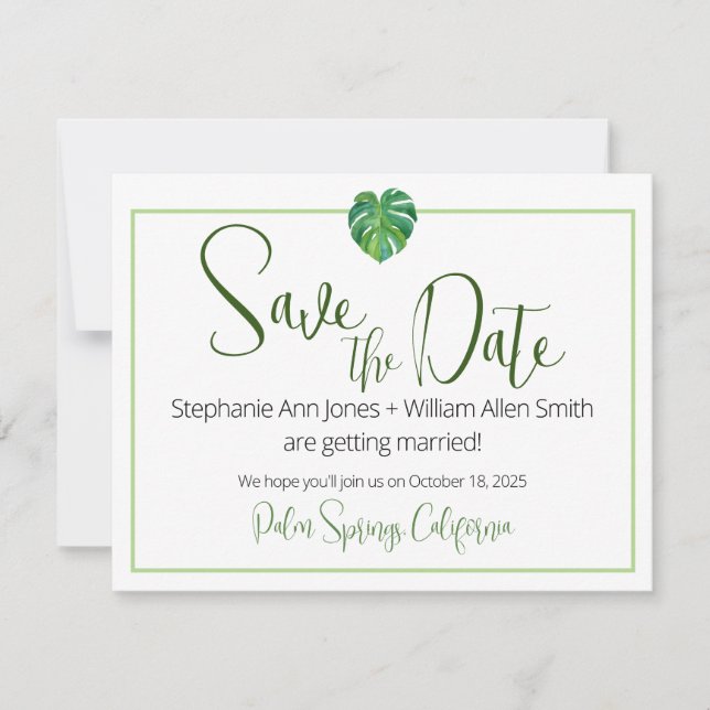 Moderne Tropenflachkarte Save the Date (Vorderseite)