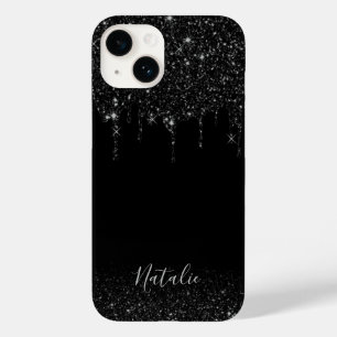 Moderne Tropfen aus dem Schwarzen Glitzer Elegante Case-Mate iPhone 14 Hülle