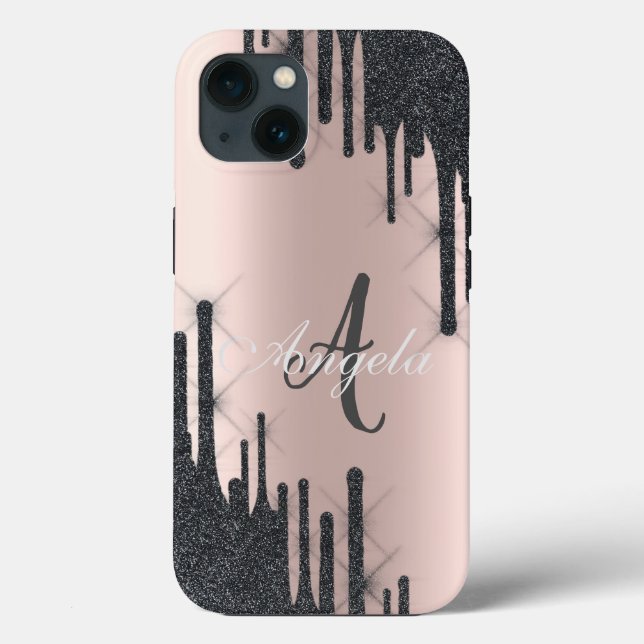 Moderne Tropfen aus schwarzem Glitzer, Rose Gold,  Case-Mate iPhone Hülle (Rückseite)