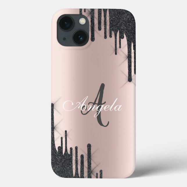 Moderne Tropfen aus schwarzem Glitzer Rose Gold, M Case-Mate iPhone Hülle (Rückseite)