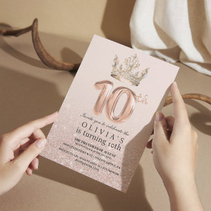 Moderne Tropfen Rose Gold Crown 10. Geburtstagspar Einladung