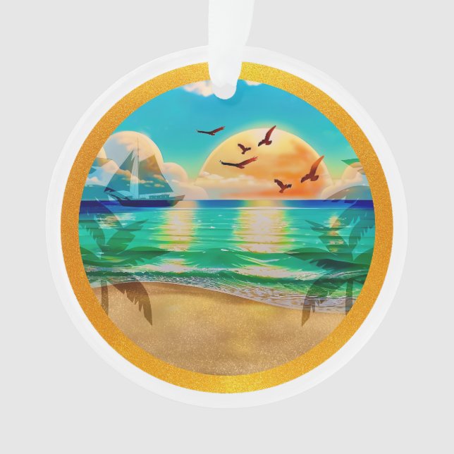 Moderne Tropical Beach Palm Bäume Sonnenuntergang  Ornament (Vorderseite)