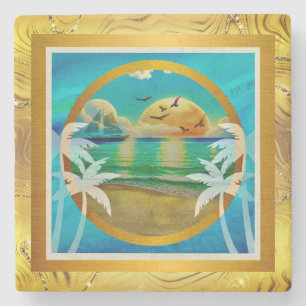 Moderne Tropical Beach Palm Bäume Sonnenuntergang  Steinuntersetzer