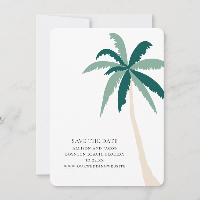 Moderne Tropical Beach Wedding Save the Date Card (Vorderseite)