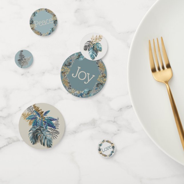 Moderne Tropical Blue Foliage Joy Peace Liebe Konfetti (Gruppe)