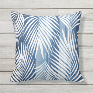 Moderne Tropical Blue White Palm Blätter Kissen
