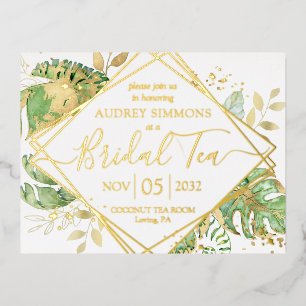 Moderne Tropical Bridal Teedusche Gold Folie Einladungspostkarte