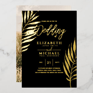 Moderne Tropical Disco Gold FOTO Hochzeit Folieneinladung