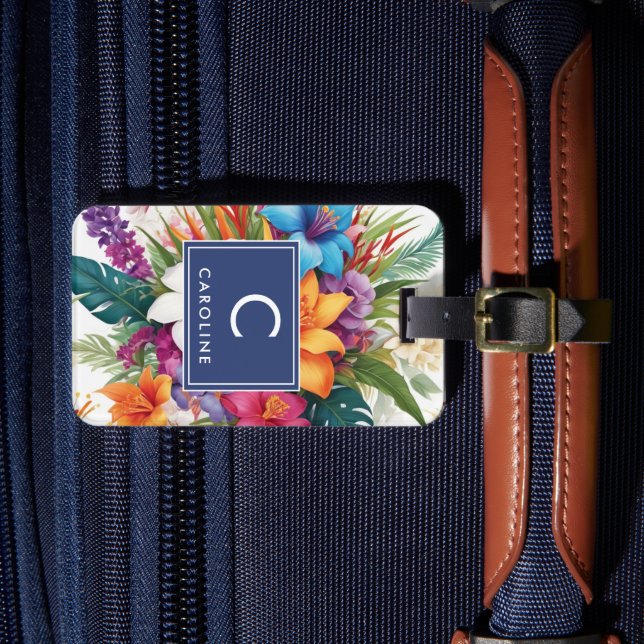 Moderne Tropical Fall Stilvolle Girly Luggage Tag Gepäckanhänger (Vorderseite Insitu 4)