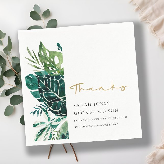 Moderne Tropical Monstera Grüne Leafy Fauna Hochze Serviette (Von Creator hochgeladen)