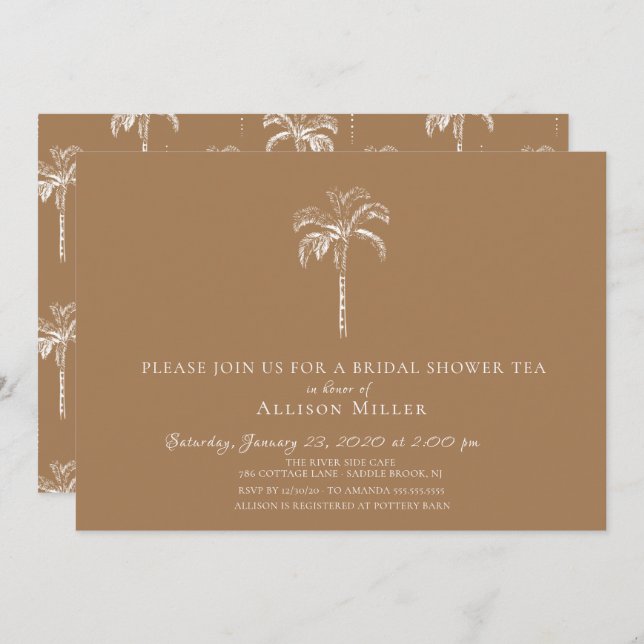 Moderne Tropical Palm Tree Bridal Dusche Einladung (Vorne/Hinten)
