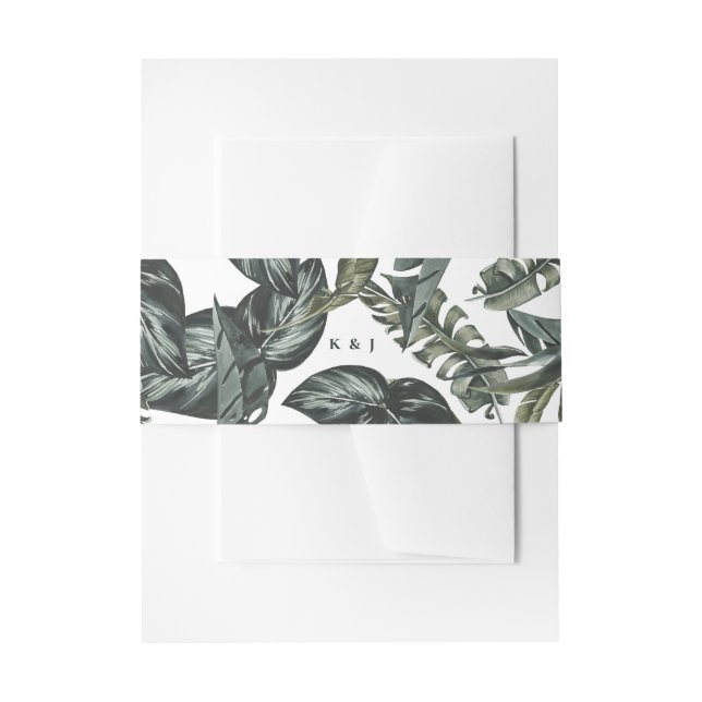 Moderne Tropics Foliage Monogram Hochzeit Einladungsbanderole (Vorderseite Beispiel)