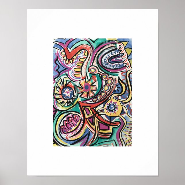 Moderne Tropisch-handbemalte Abstrakte Kunst Poster (Vorne)