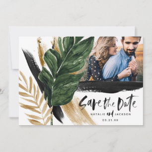 Moderne tropische abstrakte gemalte Hochzeitsfoto Save The Date