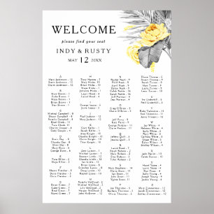 Moderne tropische alphabetische Sitzkarte Poster
