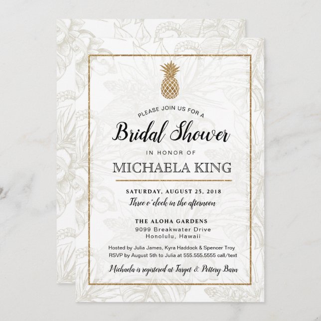 Moderne Tropische Ananas Brautdusche Einladung (Vorne/Hinten)