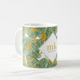 Moderne tropische Bananen-Grün-Pflanzen-Muster-Mon Kaffeetasse
