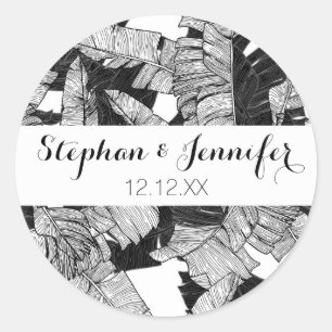 Moderne tropische Bananenprogramme in Schwarz und  Runder Aufkleber